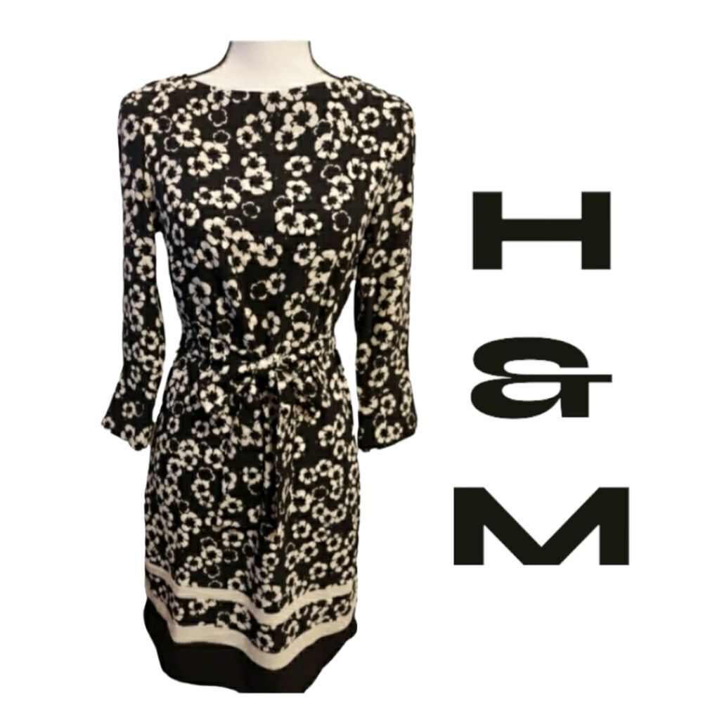 𝅺black and white floral NWT H&M dress womens Size 2